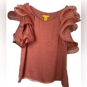 Catherine Malandrino silk blouse ruffle short sleeves color coral/salmon size 8